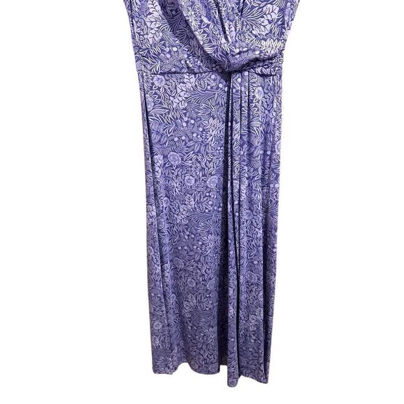 Lands' End Purple Floral V-Neck Draped Wrap Midi Dress Size M/P 10-12 - Picture 4 of 9